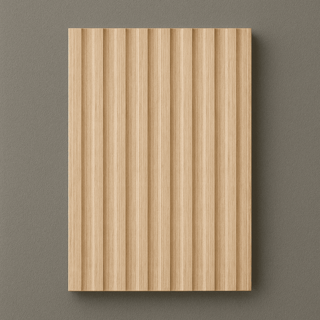 A cabinet door standing against a plain wall
