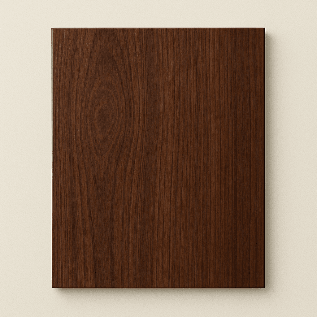 A finished cabinet panel standing against a plain wall